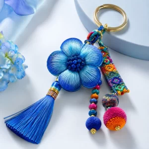 Llavero Flor Azul Artesanal