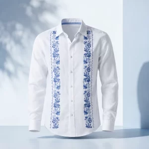 Camisa Blanca con Bordado Azul