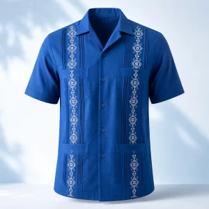 Camisa Guayabera Azul Bordada