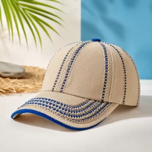 Gorra Beige con Tejido Azul