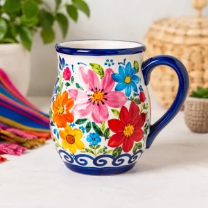 Taza Artesanal Flores Coloridas